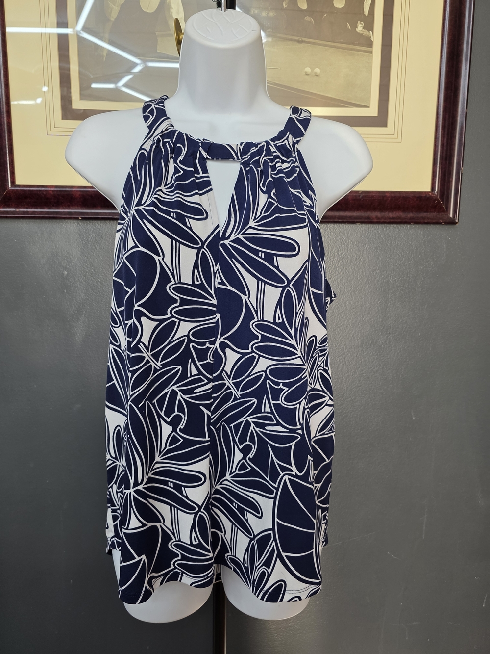 Kaari Blue Navy and White Floral Keyhole Halter